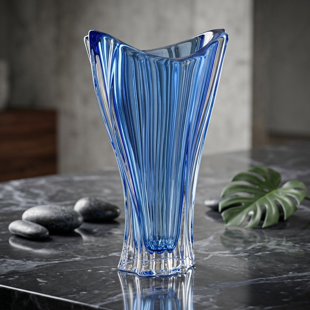 Blue Bohemian crystal flower vase