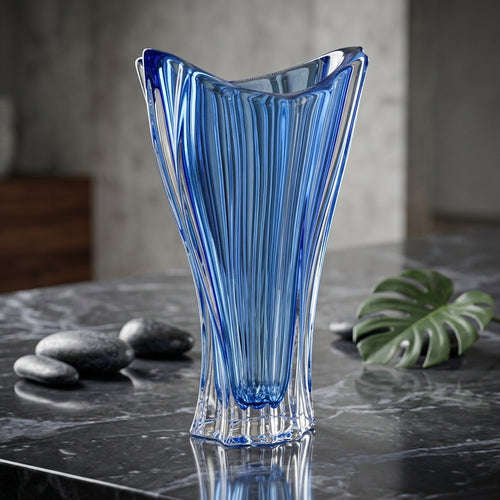 Blue Bohemian crystal flower vase