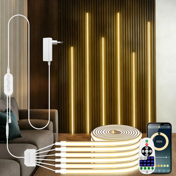 bluetooth cob led neon strip light glowing on wall