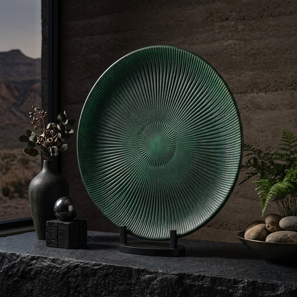 Holiday pine green glass serving platter