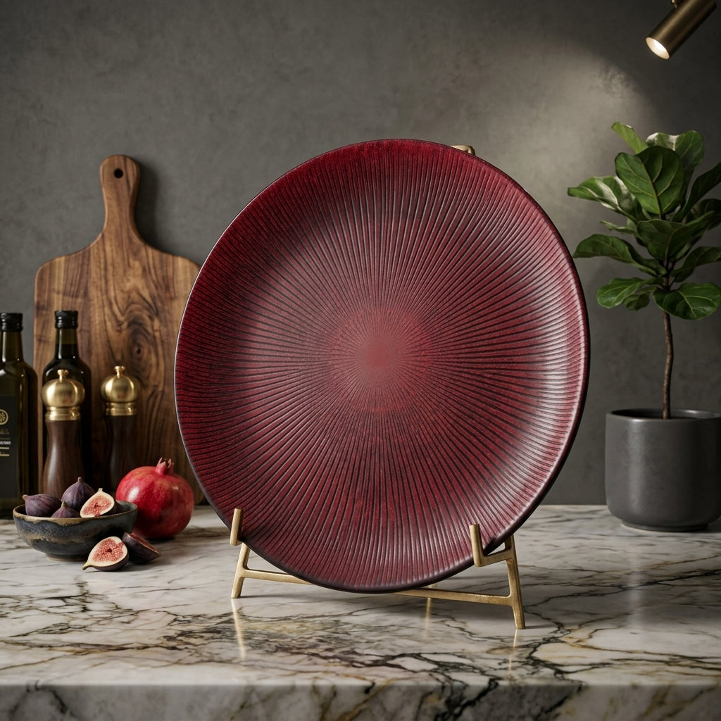 Holiday red glass serving platter