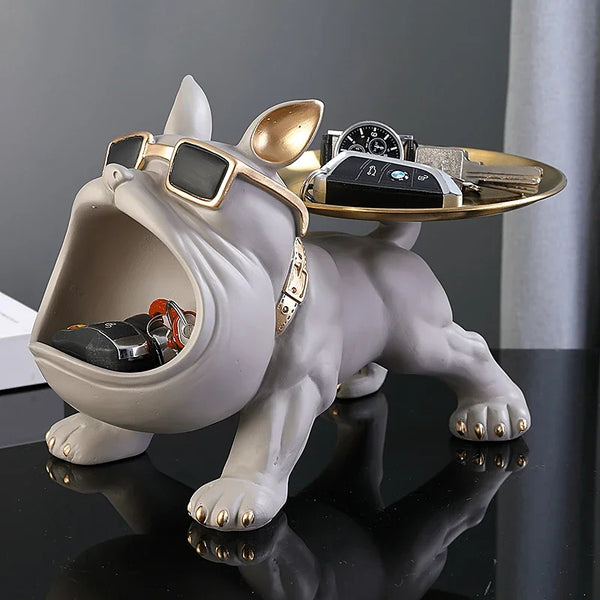 A Prairie Dawn Bulldog Figurine Storage Box – Creative Resin Dog Organizer Home Décor