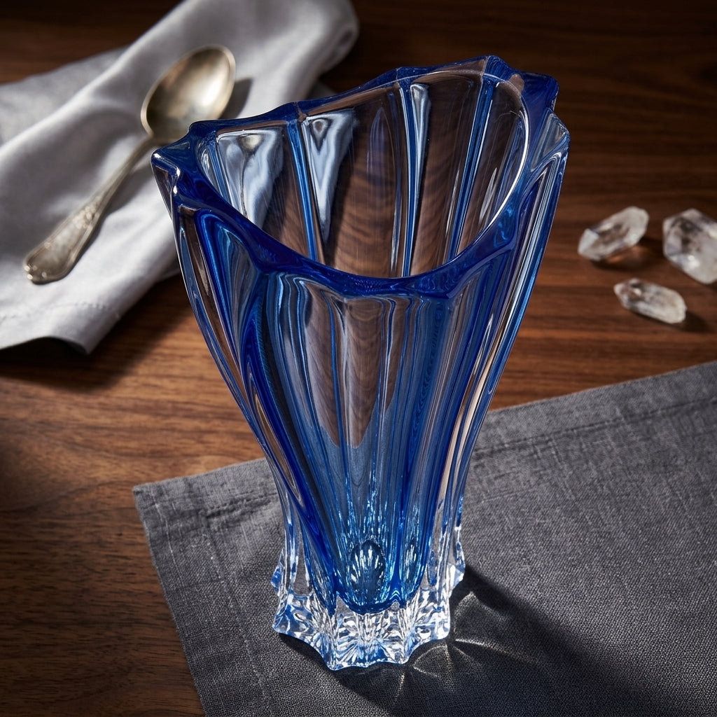 Blue Bohemian crystal vase for table décor