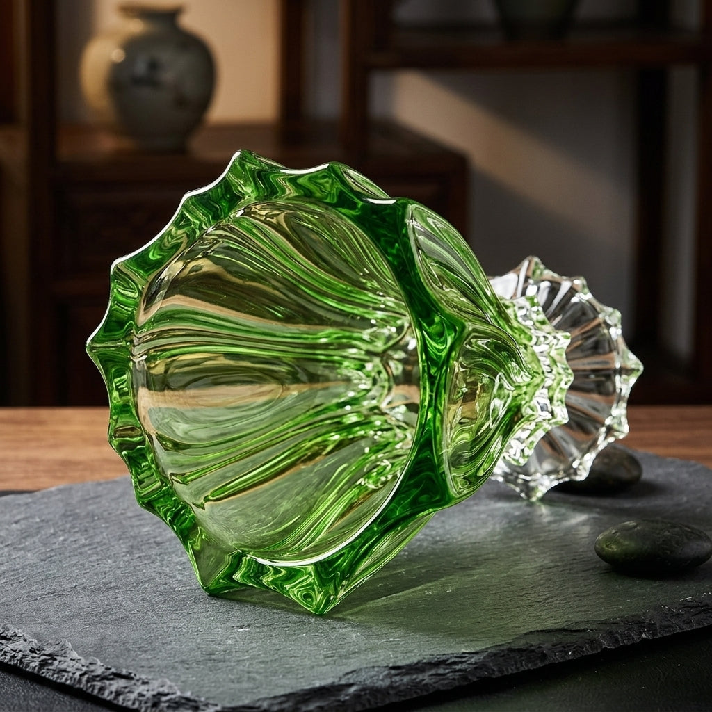 Emerald green crystal vase with pedestal base