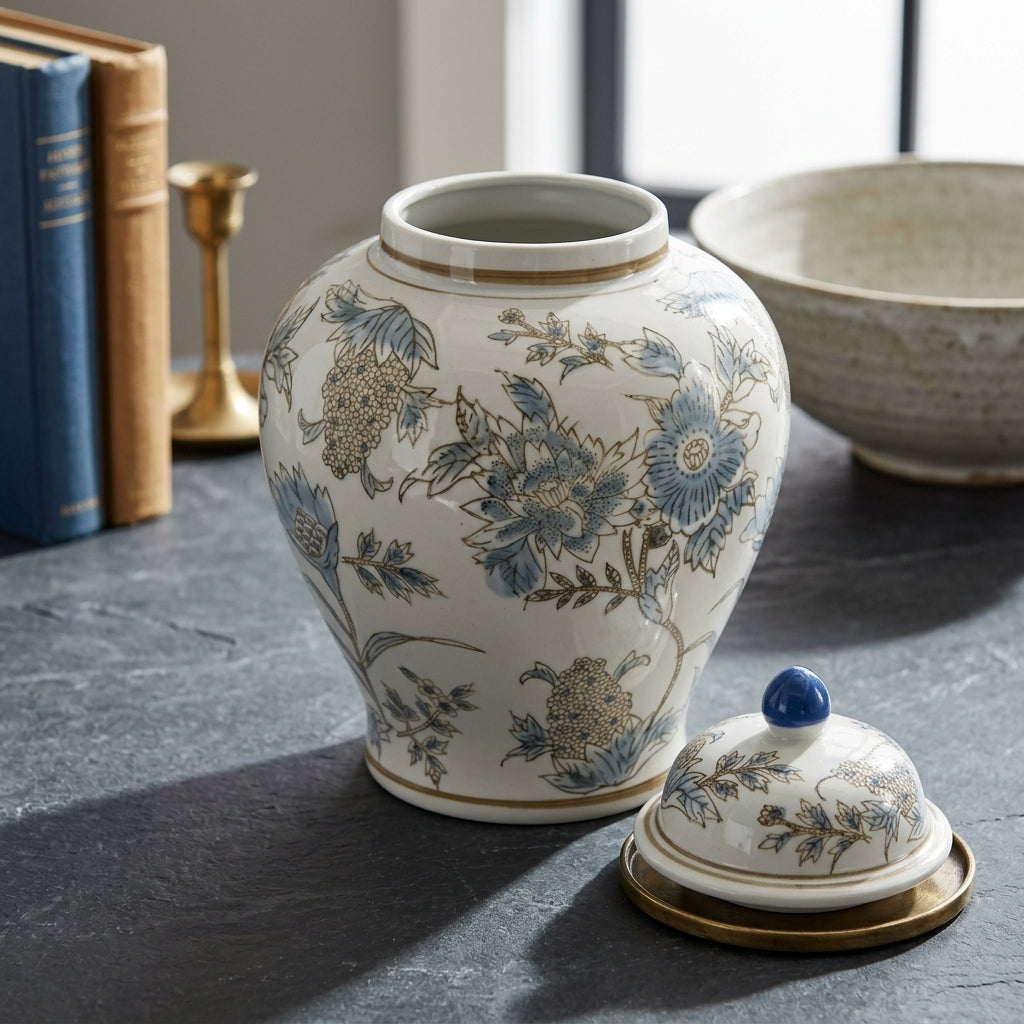 Floral Chinoiserie decorative ginger jar