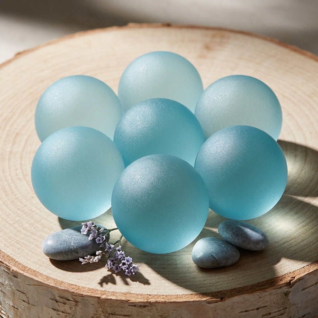 Frosted recycled glass decorative balls set of six
