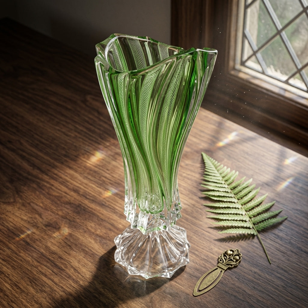 Luxury green crystal flower display vase