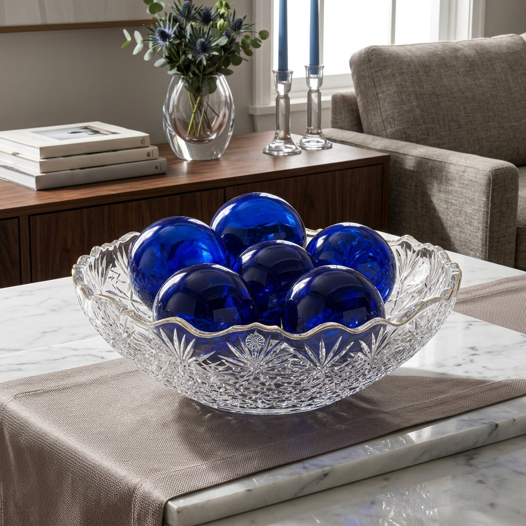 Handcrafted blue recycled glass decorative orbs