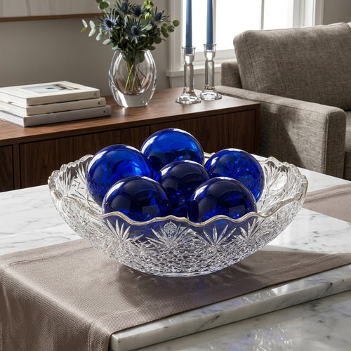 Handcrafted blue recycled glass decorative orbs