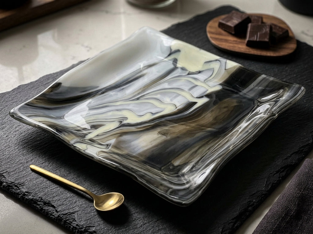 Kiln fused glass square plate