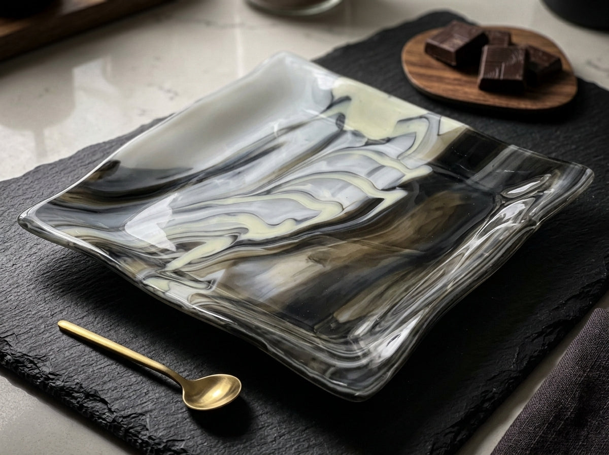 Kiln fused glass square plate
