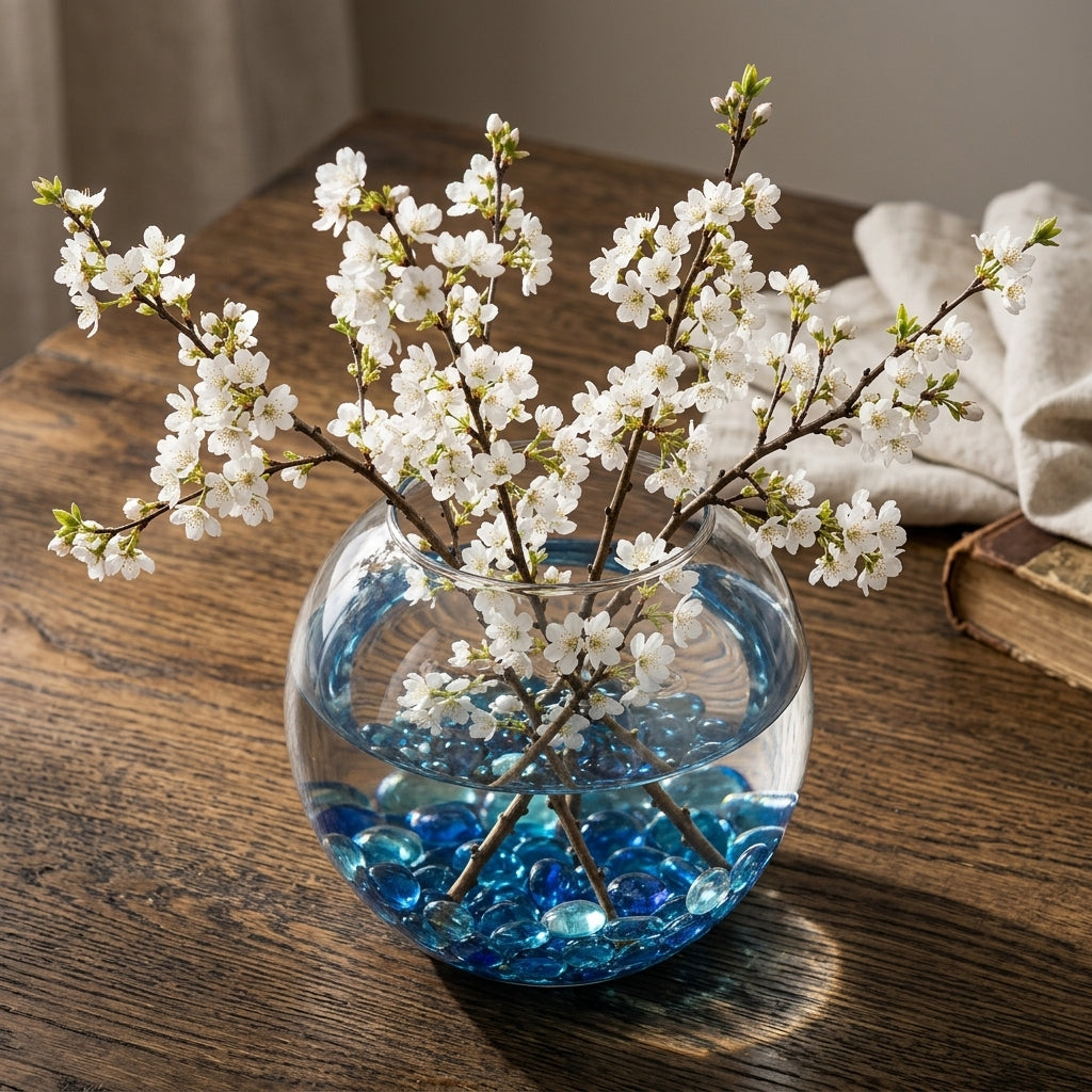 Light blue flat glass gems for floral arrangements