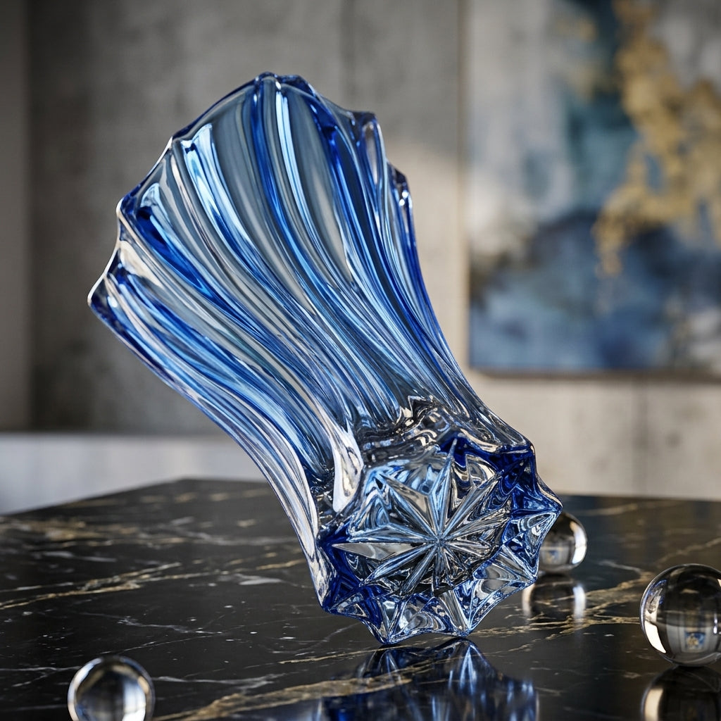 Premium blue Bohemian glass vase