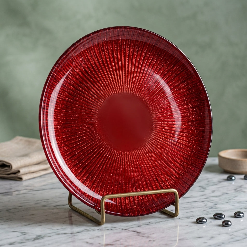 Noel red glitter glass serving platter
