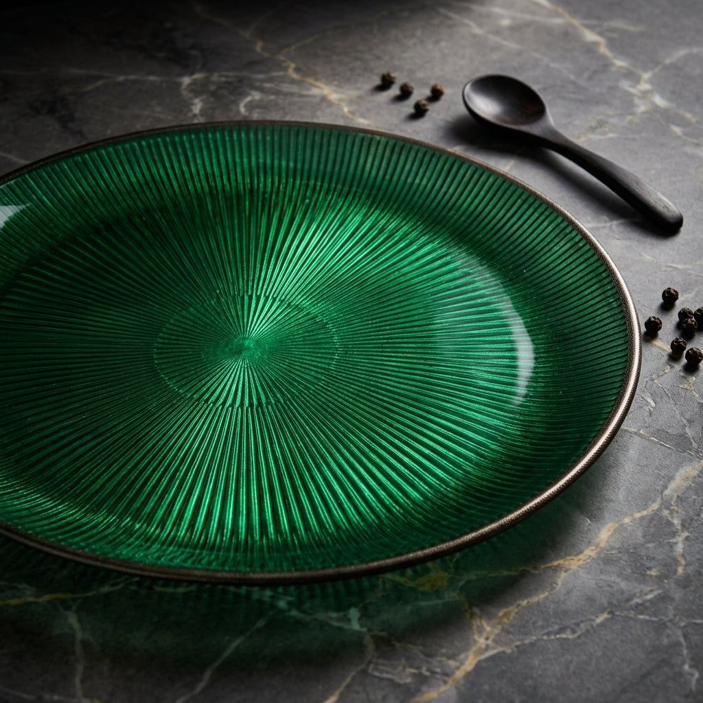 Decorative pine green glitter glass platter
