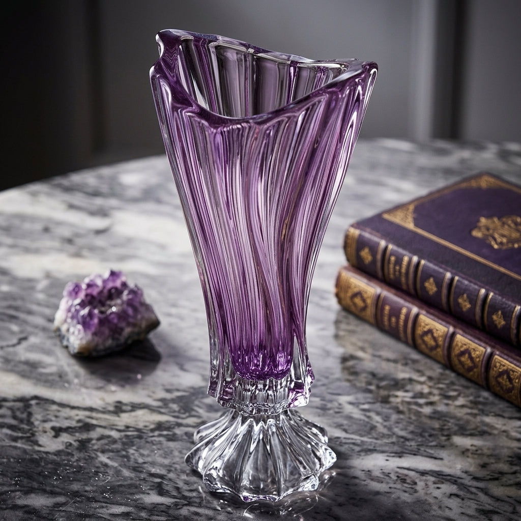 Purple Bohemian crystal footed flower vase
