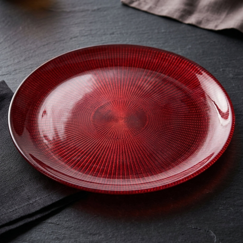 Decorative red glitter glass platter