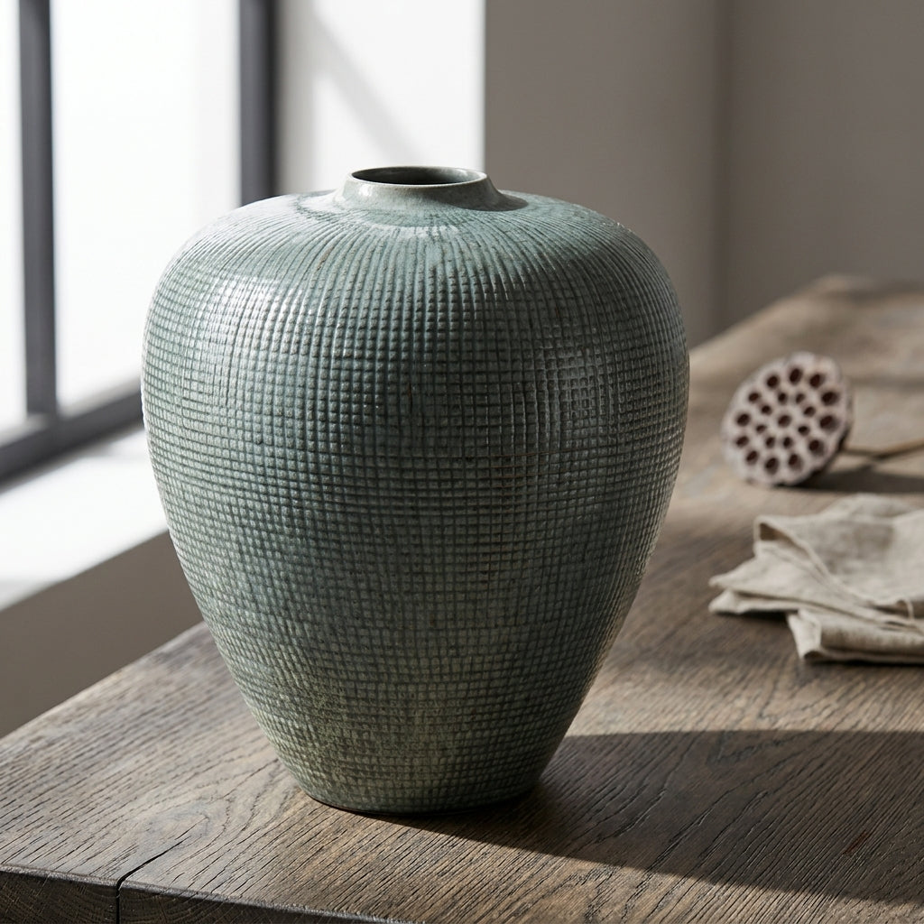 Modern reactive glazed ceramic vase
