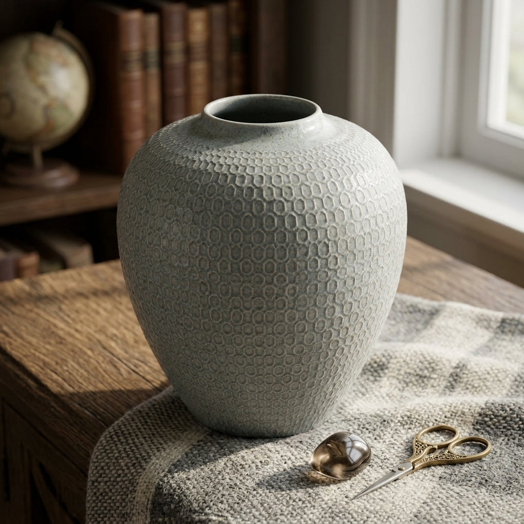 Textured silver blue decorative vase
