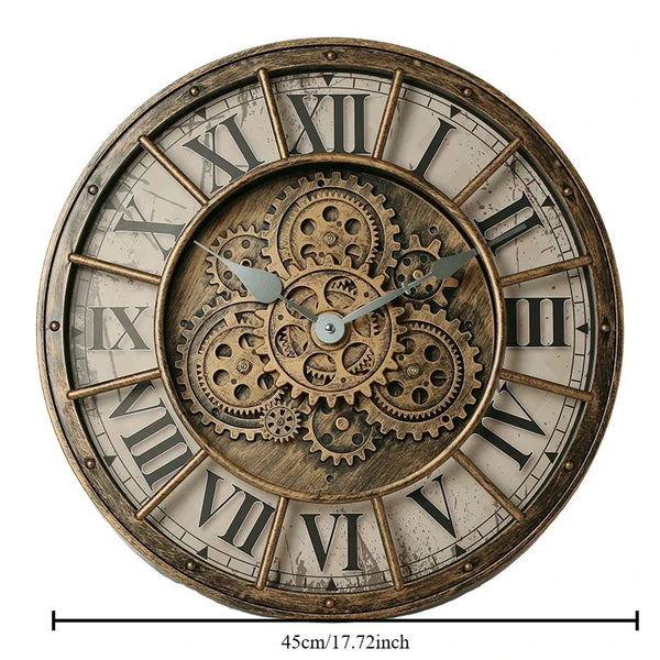 A Prairie Dawn Tianji Star Retro Rotating Gear Wall Clock – Silent 46cm Quartz Timepiece